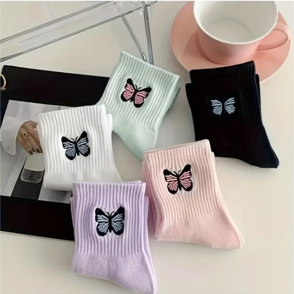 Butterfly ribbed ankle socks bundle pack